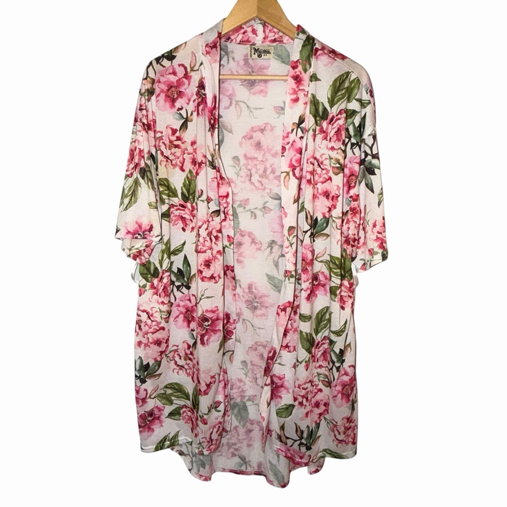 Show Me Your Mumu Womens Pink Floral Peonies Cardi Kimono Duster One Size READ
